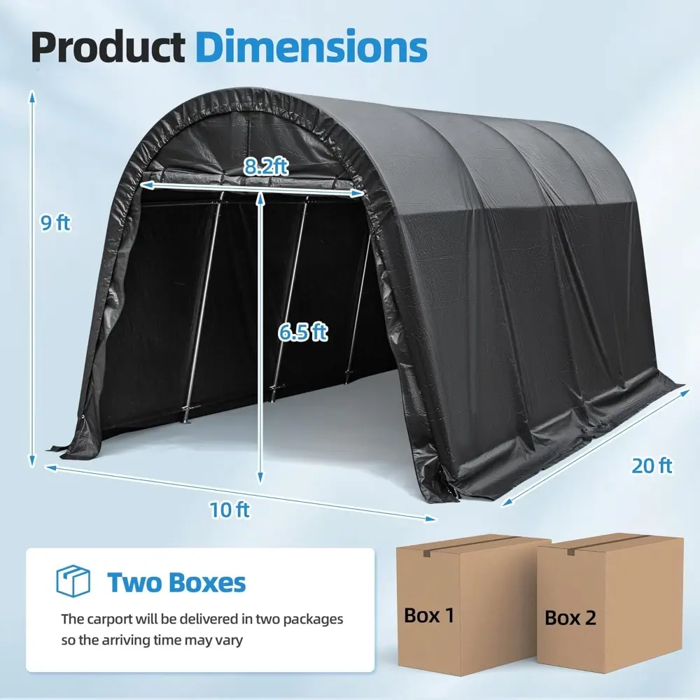 Carport 10 x 20 FT Heavy Duty, Portable Garage with All-Steel Metal Frame and Round Style Roof, Anti-Snow Car Canopy Outdoor St