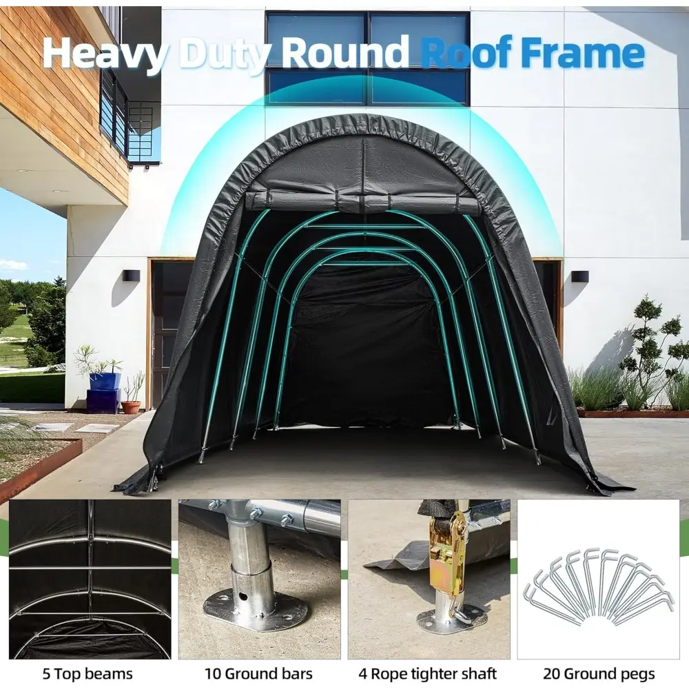 Carport 10 x 20 FT Heavy Duty, Portable Garage with All-Steel Metal Frame and Round Style Roof, Anti-Snow Car Canopy Outdoor St