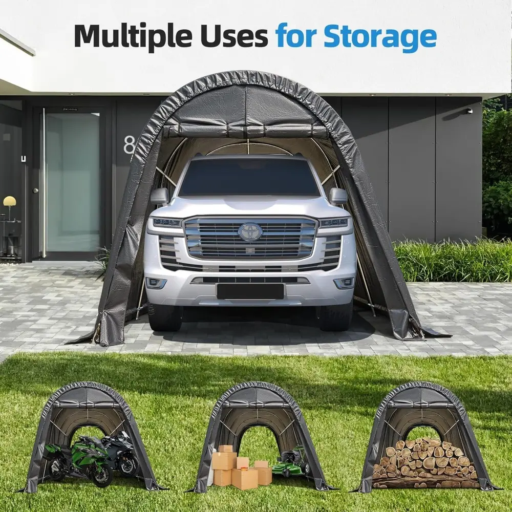Carport 10 x 20 FT Heavy Duty, Portable Garage with All-Steel Metal Frame and Round Style Roof, Anti-Snow Car Canopy Outdoor St