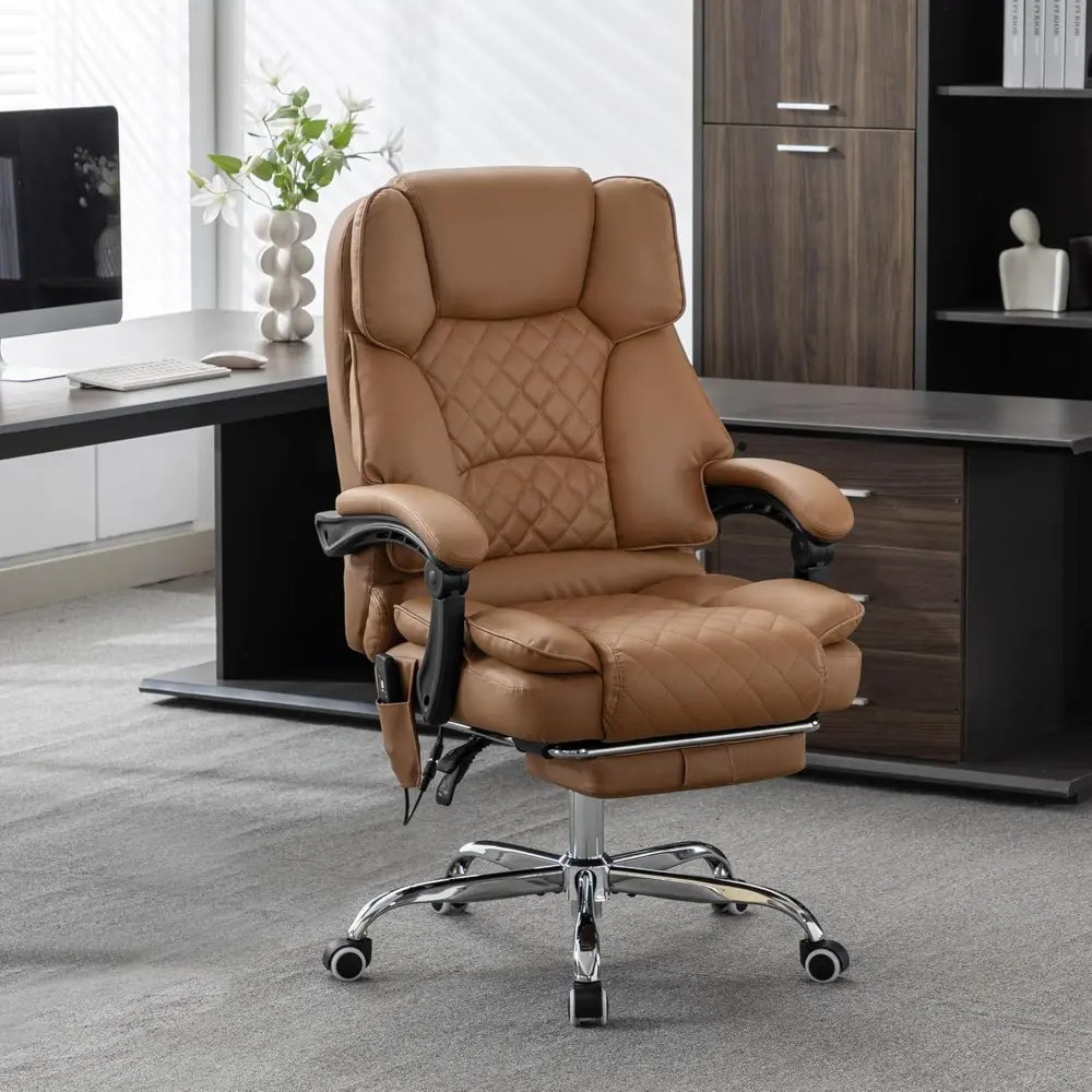 Executive Ergonomic Massage Chair with Heated Recline and Footrest, 90-135° Adjustable, Diamond Stitched Cushion
