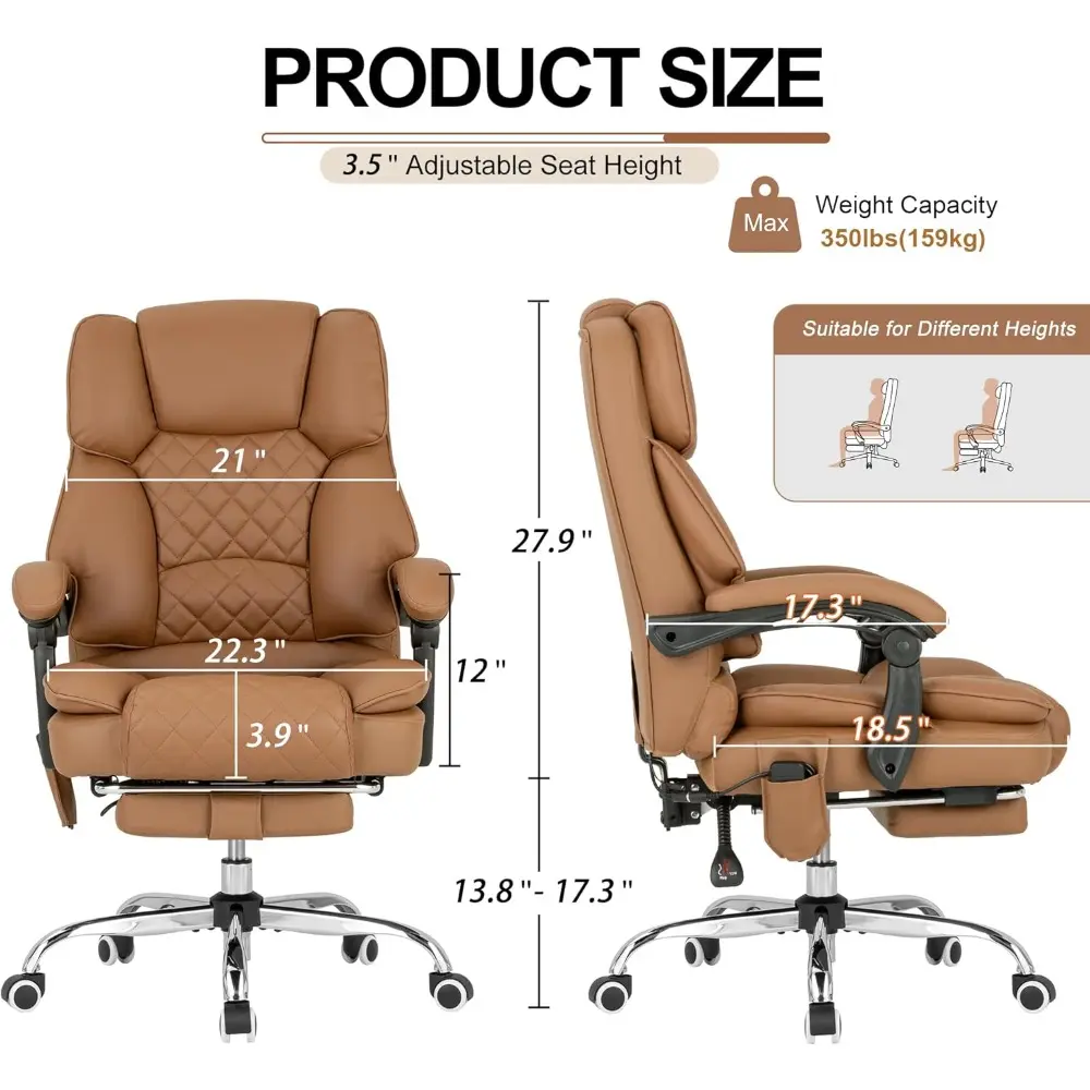 Executive Ergonomic Massage Chair with Heated Recline and Footrest, 90-135° Adjustable, Diamond Stitched Cushion
