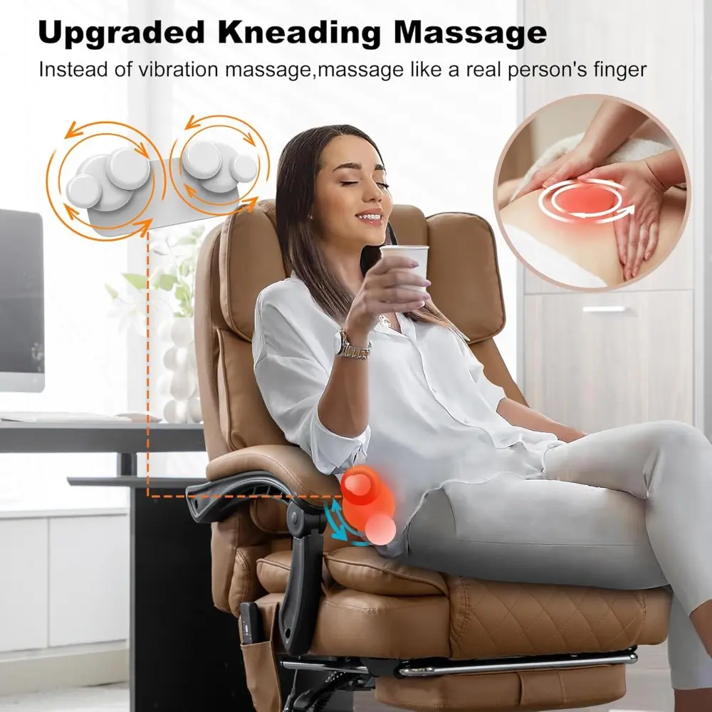 Executive Ergonomic Massage Chair with Heated Recline and Footrest, 90-135° Adjustable, Diamond Stitched Cushion