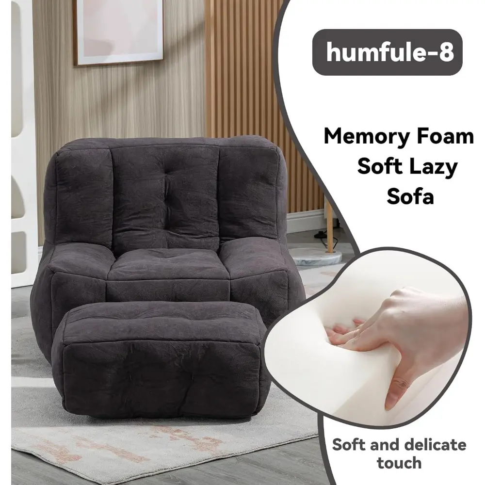 Fluffy Bean Bag Chair, Comfy Bean Bag Chairs, Super Soft Lazy Sofa Chair with Memory Foam and Ottoman, Modern Bean Bag Chair fo