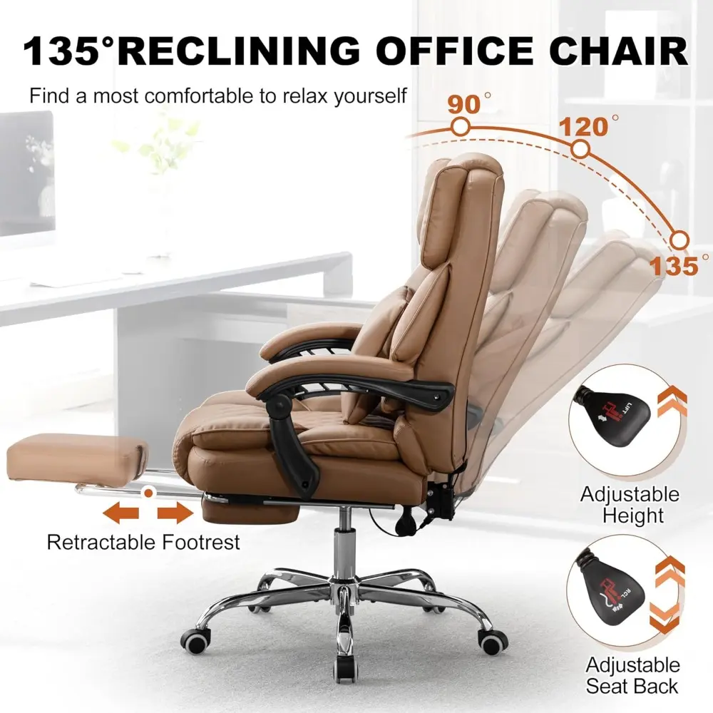 Executive Ergonomic Massage Chair with Heated Recline and Footrest, 90-135° Adjustable, Diamond Stitched Cushion