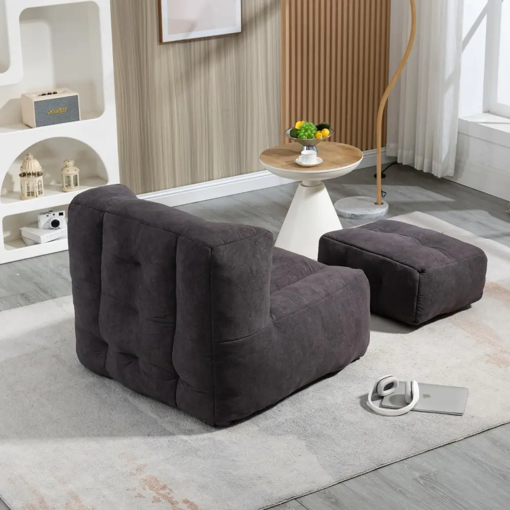 Fluffy Bean Bag Chair, Comfy Bean Bag Chairs, Super Soft Lazy Sofa Chair with Memory Foam and Ottoman, Modern Bean Bag Chair fo