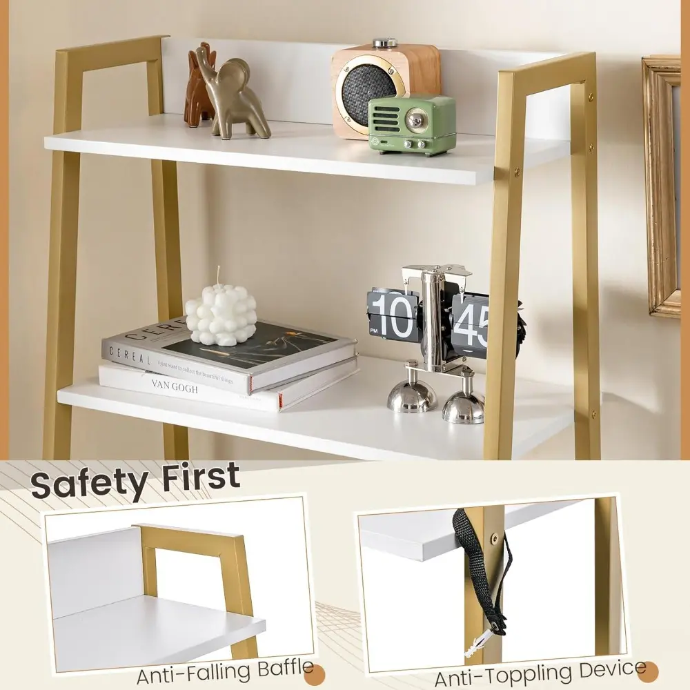 Vanity Set with Mirror, Ladder Dressing Table with Cushioned Stool & Flip-Top Mirror, 4 Storage Compartments, Open Shelves, Mak