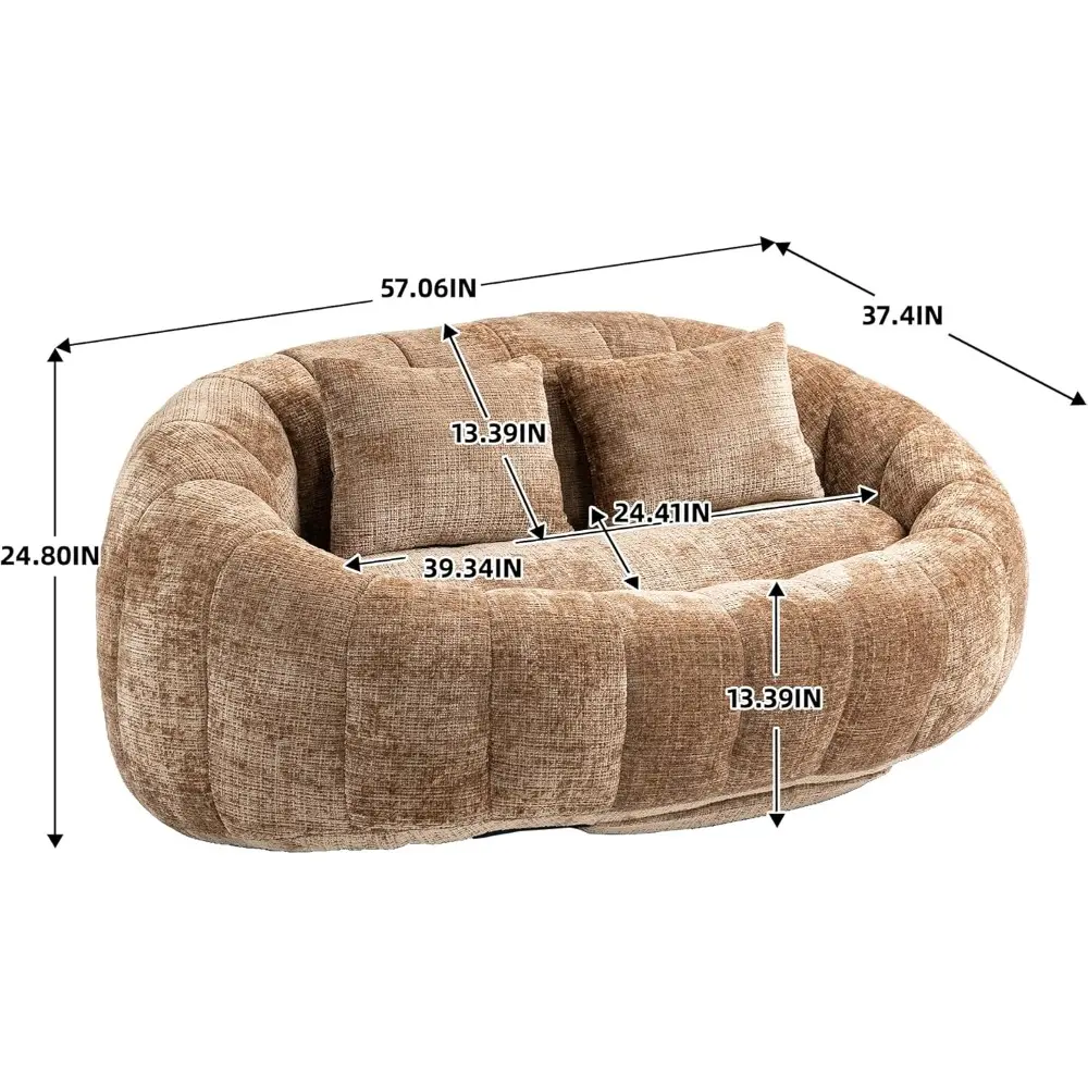 Oversized Bean Bag Chair for Adults Kids 2 Seat Bean Bag Sofa with 2 Pillows, Comfy Chenille Upholstered Fireside Chair Memory F