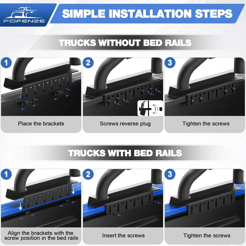Roll Bar for Full Size Trucks Adjustable Chase Rack Sport Bar for Truck Compatible with Ford F150 & Ram & Chevy Silverado & Toyo