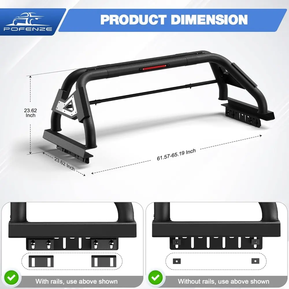 Roll Bar for Full Size Trucks Adjustable Chase Rack Sport Bar for Truck Compatible with Ford F150 & Ram & Chevy Silverado & Toyo