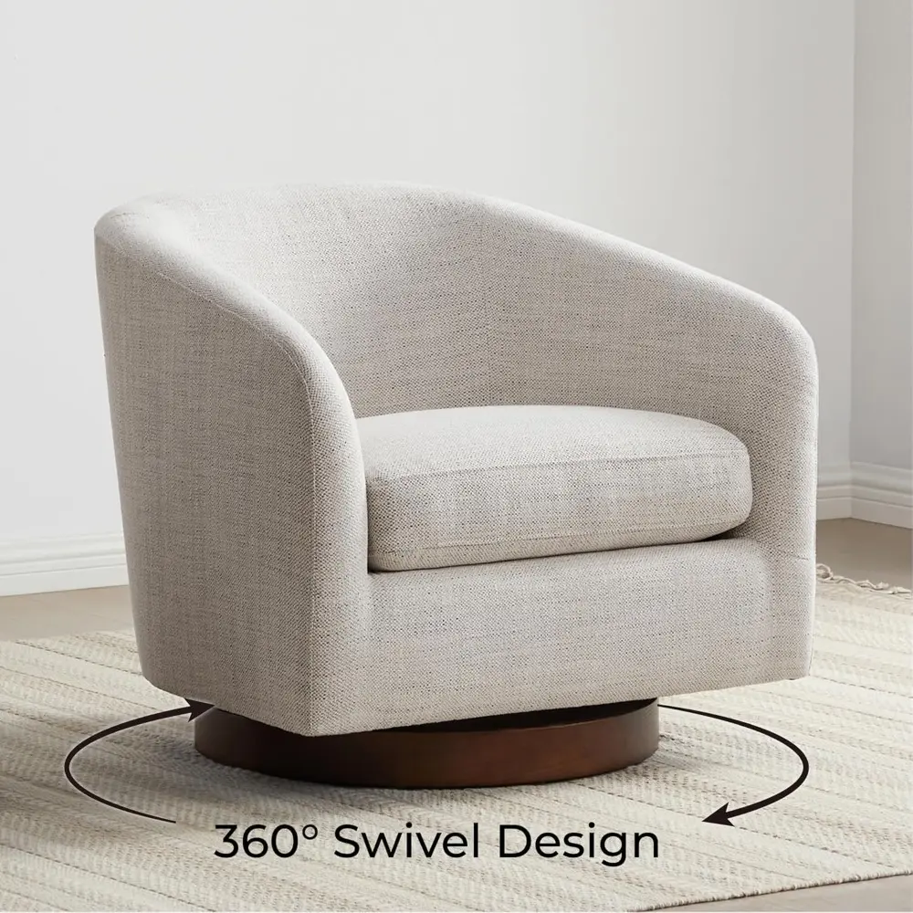 Swivel Accent Chair, FSC Certified Upholstered Fabric Barrel Chair for Living Room Set of 2, Fully Assembled, Ivory