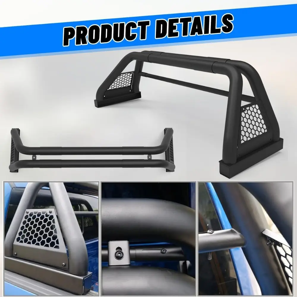 Roll Bar for Truck Bed Bar Universal Fit for Full Sizes Pickup Trucks Adjustable Truck Sport Bar Textured Black, WFX-NI101-1