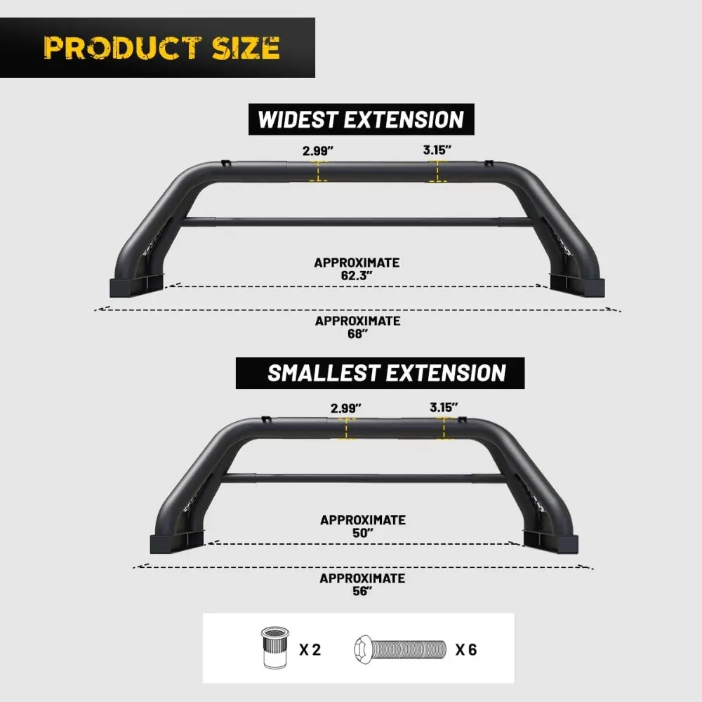 Classic Roll Bars for Universal Full Size Pickup Trucks, Adjustable Chase Rack Roll Bar for Chevrolet S-10 Colorado/GMC Sonoma/J