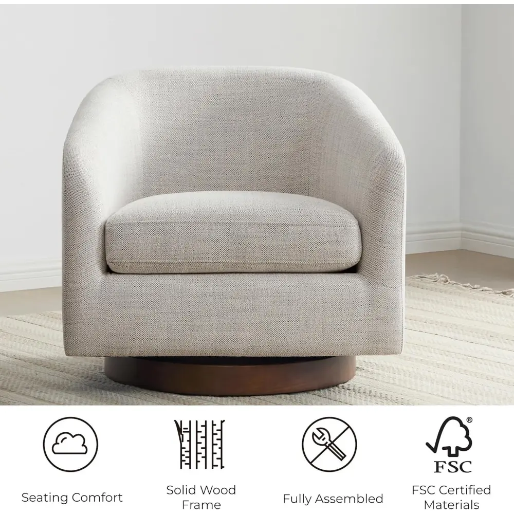 Swivel Accent Chair, FSC Certified Upholstered Fabric Barrel Chair for Living Room Set of 2, Fully Assembled, Ivory
