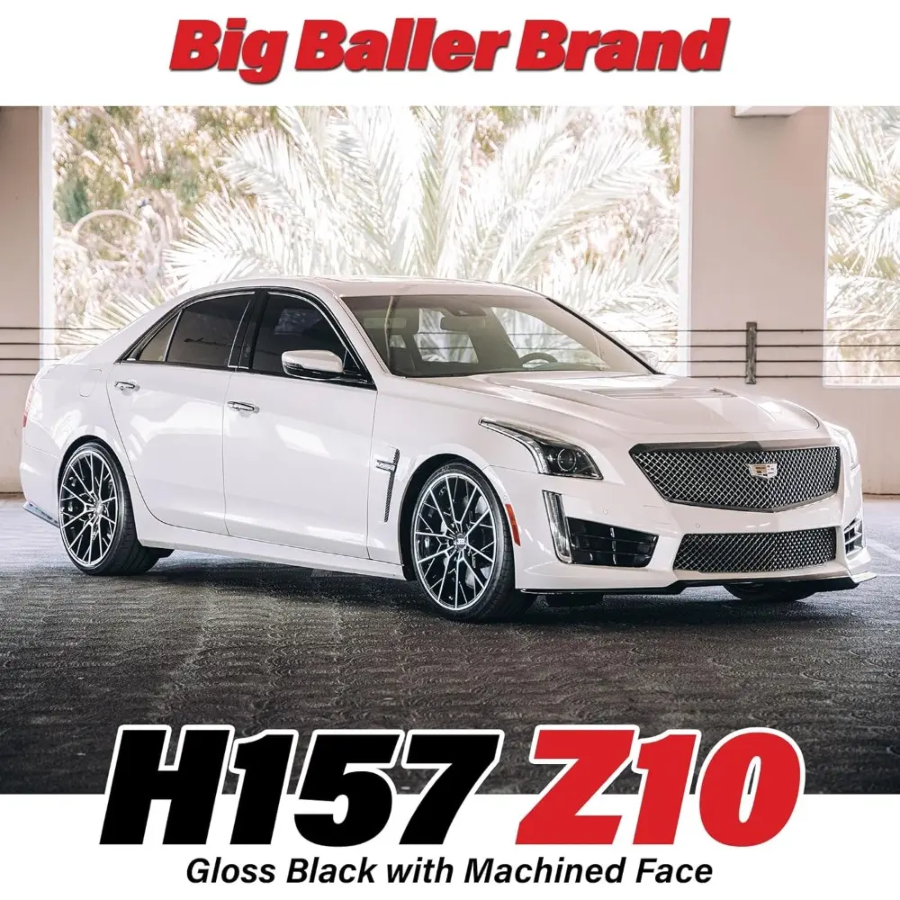 Big Baller Brand H157 Z10 Gloss Black with Machined Face Passenger Car Automotive Aluminum Car Wheels Fits Lug Vehicles, Passeng