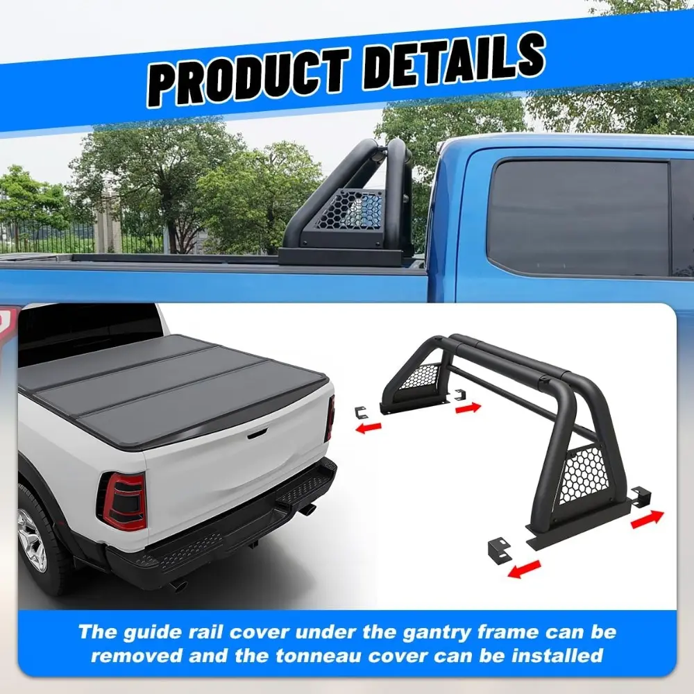 Roll Bed Bar for Truck Adjustable Chase Rack Roll Bar with Light Mount Universal Sport Bar Fits Full Size Pickup Truck