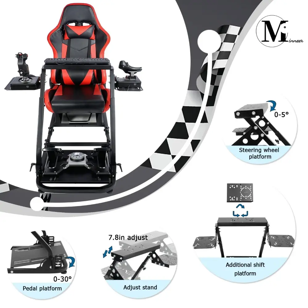 Minneer Foldable Racing Flight Simulation Cockpit with Red Seat Fit for Logitech/Thrustmaster/Fanatec X56 X52 G29 G920 T248,Doub