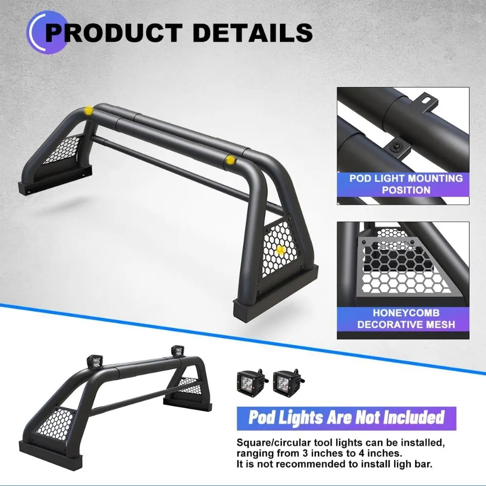 Wolfstorm Roll Bars for Universal Full Size Pickup Trucks, Chase Rack Sport Bar for Trucks Chevrolet S-10 Colorado/GMC Sonoma/Je