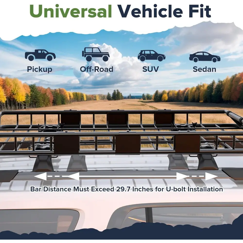 54 x 39 x 5 Inch Upgrade Universal Roof Rack with Waterproof Bag, Cargo Net&2 Ratchet Straps - 250Lbs Capacity Heavy Duty Rooft