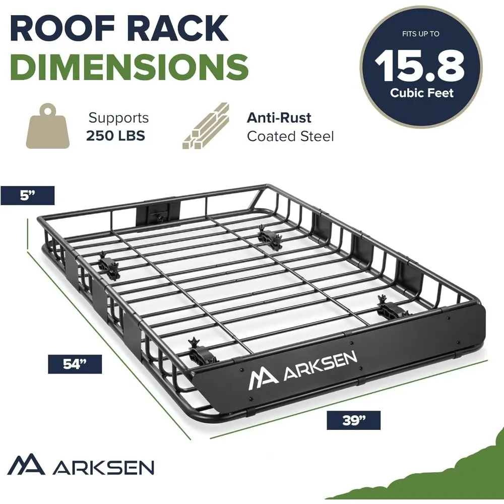 54 x 39 x 5 Inch Upgrade Universal Roof Rack with Waterproof Bag, Cargo Net&2 Ratchet Straps - 250Lbs Capacity Heavy Duty Rooft