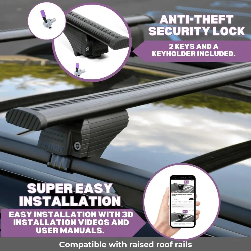 Roof Rack Cross Bars for BMW X7 (G07) 2019-2025 | Aluminum Crossbars with Anti Theft Lock for Rooftop | Compatible with Raised