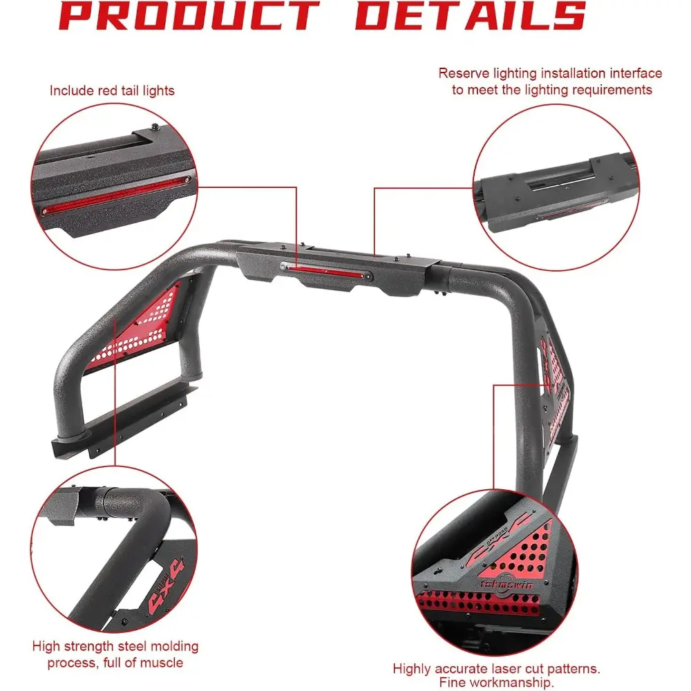 Universal Truck Sport Roll Bar for Mid Size Pickup Truck, Adjustable Sport Chase Rack Roll Bar Compatible with Gladiator, Tacoma