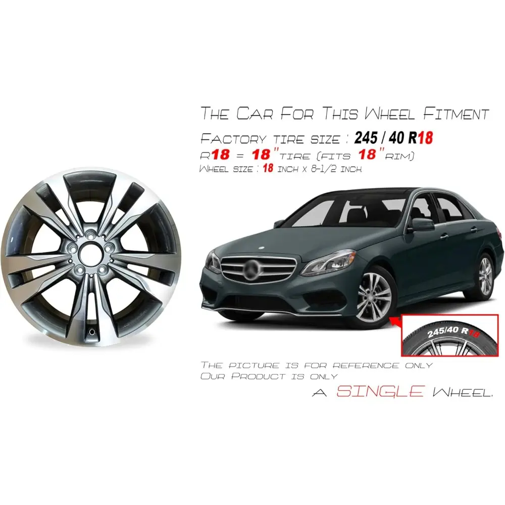 New 18x8.5 18" Wheel for 2014–2016 Mercedes-Benz E-Class, E350, E400 | OEM Design Alloy Rim | Machined Grey | Front or Rear Sing
