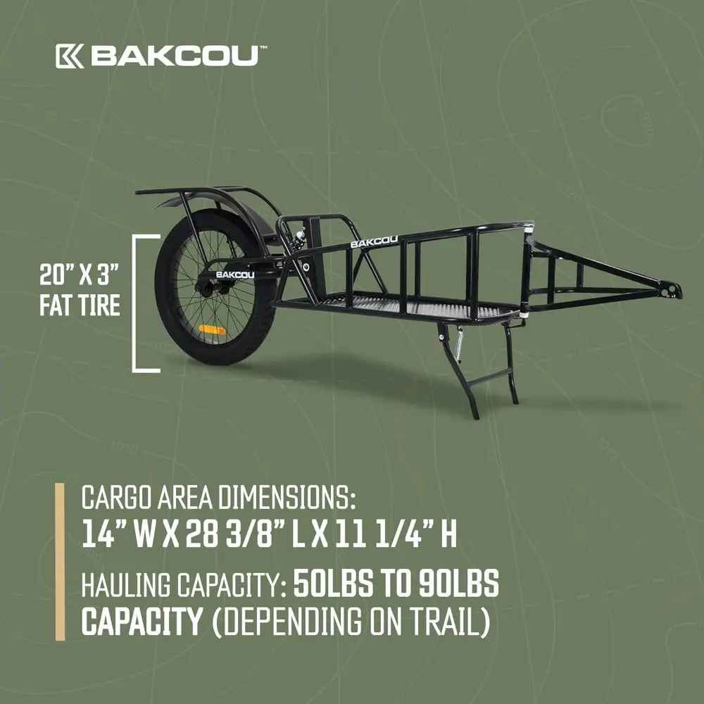 - Hunting Cargo eBike Trailer - Single Wheel, Mule-Storm Compatible, 50-90lbs Capacity, 20" Fat Tire, All-Terrain, Canvas Liner