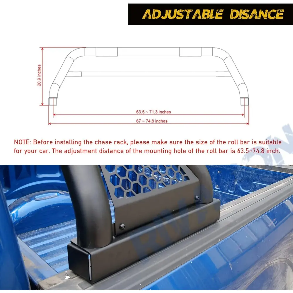 Universal Roll Bar Truck, Adjustable Roll Sport Bed Bar Chase Rack Fits Full Size Pickup Truck Sport Bar for Ford F-150 Chevy Si