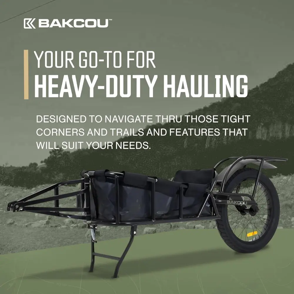 - Hunting Cargo eBike Trailer - Single Wheel, Mule-Storm Compatible, 50-90lbs Capacity, 20" Fat Tire, All-Terrain, Canvas Liner