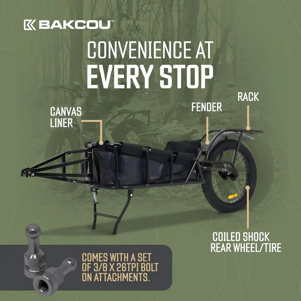 - Hunting Cargo eBike Trailer - Single Wheel, Mule-Storm Compatible, 50-90lbs Capacity, 20" Fat Tire, All-Terrain, Canvas Liner