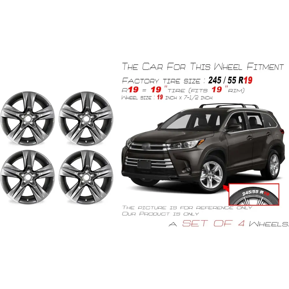 New 19x7.5 Inch 19” Wheel for 2014–2019 Toyota Highlander | OEM Style Rims | Painted Satin | Front or Rear Set of Super Duty Rep