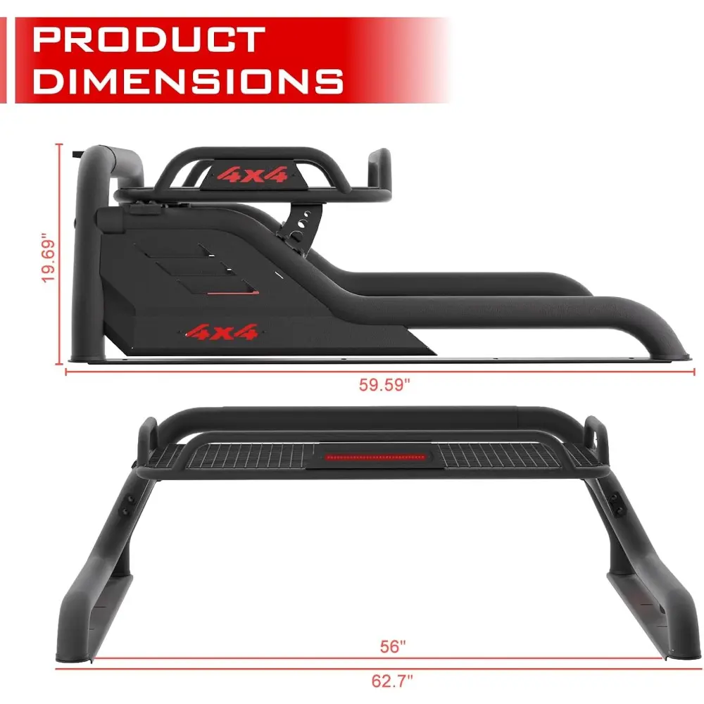 Truck Roll Bar with Cargo Carrier Basket, Adjustable Sport Rack Roll Bars Chase Rack Fit for Ford F-150/F-250/F-350,Dodge Ram,GM