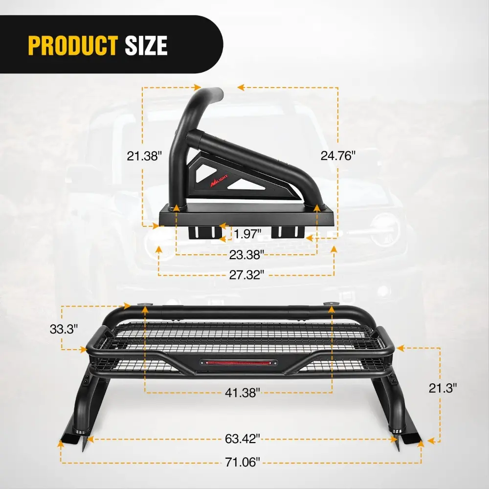 Truck Bed Chase Rack Roll Bar Cargo Carrier Basket for 2002-2023 Dodge Ram1500 2014-2023 Chevrolet Silverado/GMC Sierra1500 201