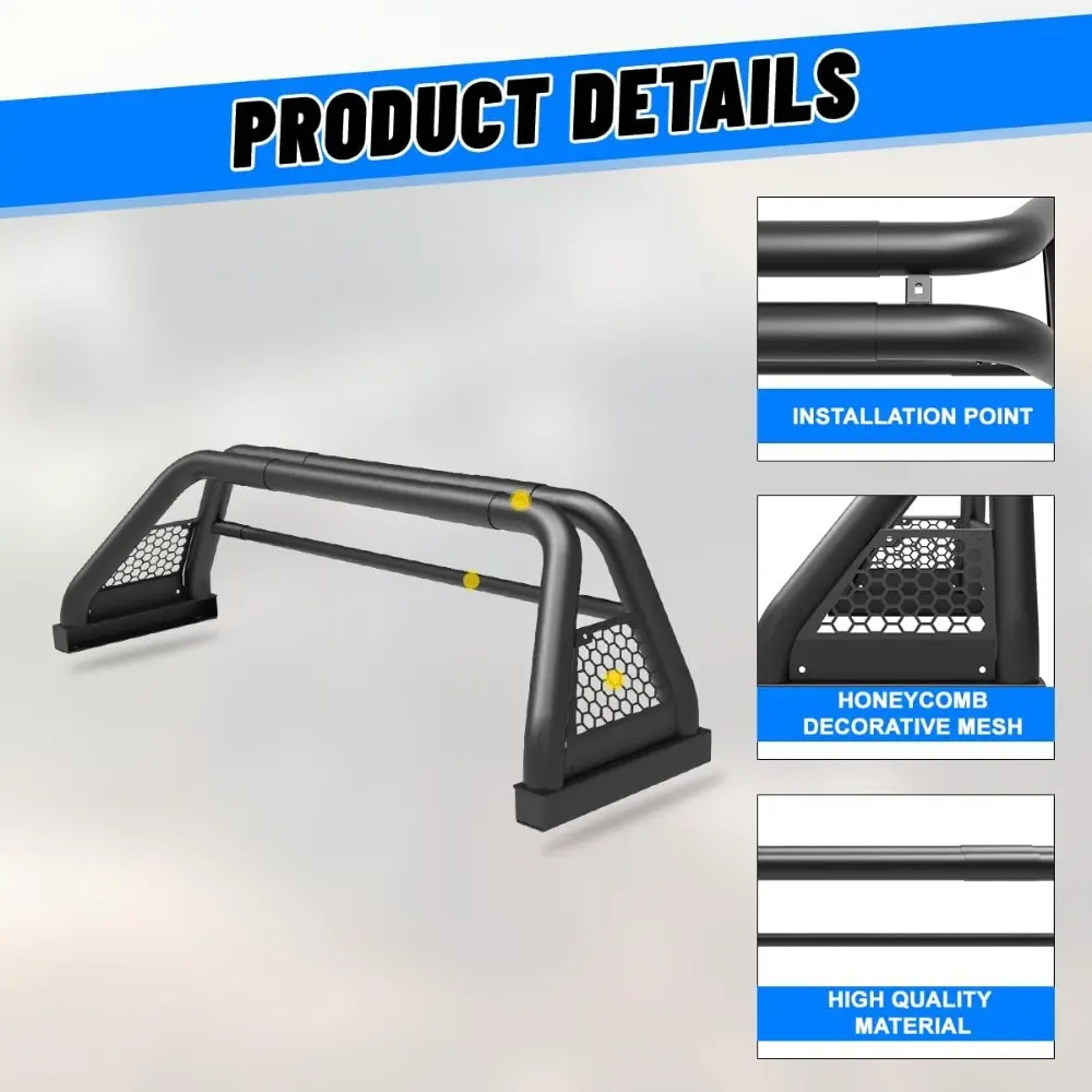 Heavy Duty Universal Roll Bar Fit for Dodge Ram 1500/2500/3500, Chevy Silverado, Ford F-Series, Toyota Tundra, Titan | Q235A Ste