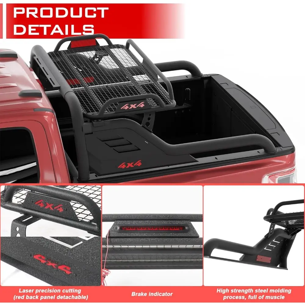 Truck Roll Bar with Cargo Carrier Basket, Adjustable Sport Rack Roll Bars Chase Rack Fit for Ford F-150/F-250/F-350,Dodge Ram,GM