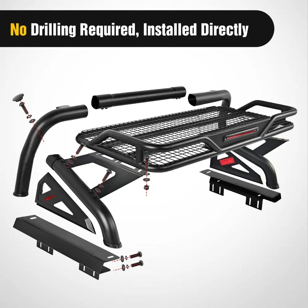 Truck Bed Chase Rack Roll Bar Cargo Carrier Basket for 2002-2023 Dodge Ram1500 2014-2023 Chevrolet Silverado/GMC Sierra1500 201