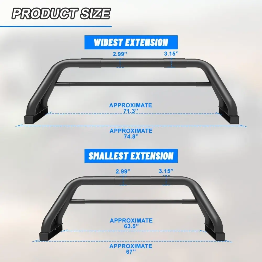 Heavy Duty Universal Roll Bar Fit for Dodge Ram 1500/2500/3500, Chevy Silverado, Ford F-Series, Toyota Tundra, Titan | Q235A Ste