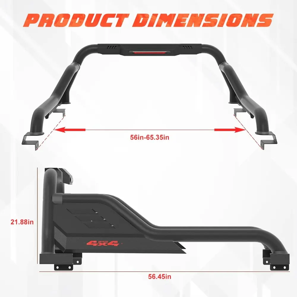 Truck Bed Roll Bars, Universal Adjustable Chase Rack Sport Bar for Full-Sized & Mid-Sized Trucks Compatible with Ford F-150/F-25