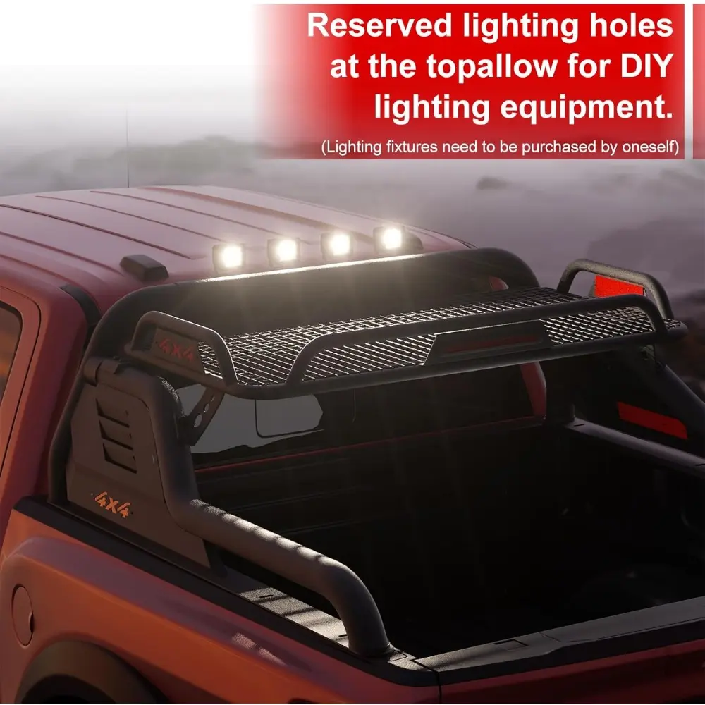 Truck Roll Bar with Cargo Carrier Basket, Adjustable Sport Rack Roll Bars Chase Rack Fit for Ford F-150/F-250/F-350,Dodge Ram,GM