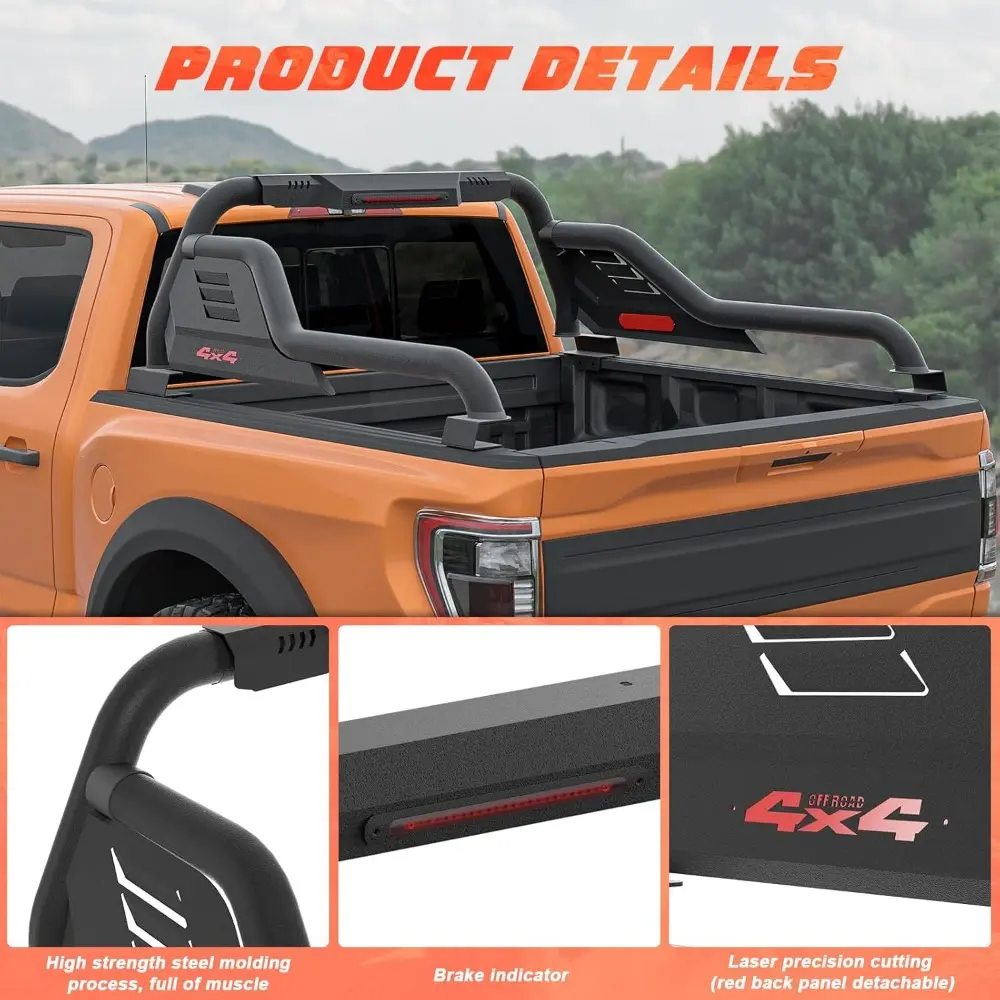 Truck Bed Roll Bars, Universal Adjustable Chase Rack Sport Bar for Full-Sized & Mid-Sized Trucks Compatible with Ford F-150/F-25