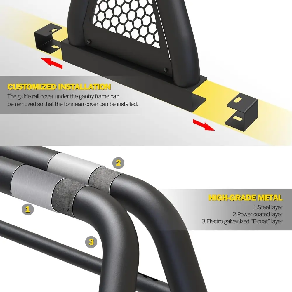 Universal Adjustable Truck Bed Chase Rack Roll Bar for Most Full Size Pickup Trucks,for Ford F-150 250 Dodge Ram 1500 Chevy Sil