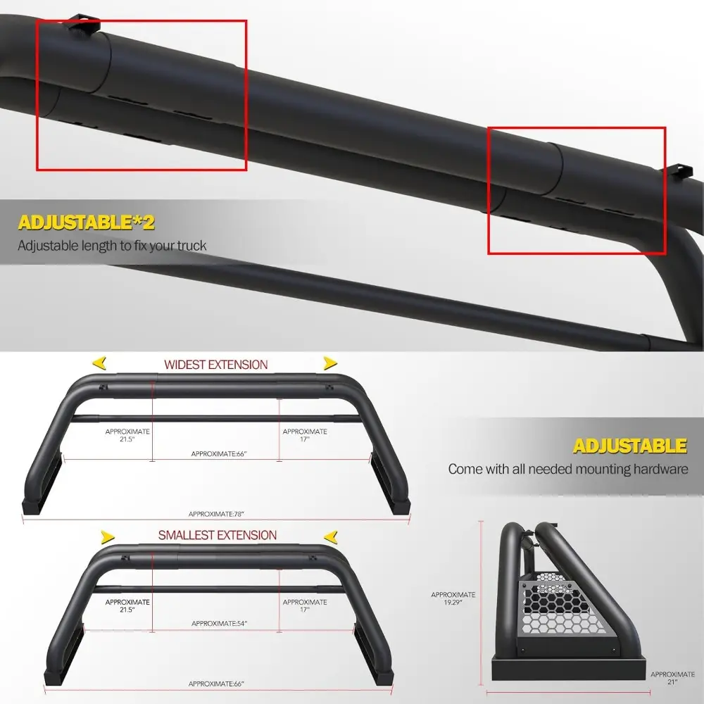 Universal Adjustable Truck Bed Chase Rack Roll Bar for Most Full Size Pickup Trucks,for Ford F-150 250 Dodge Ram 1500 Chevy Sil