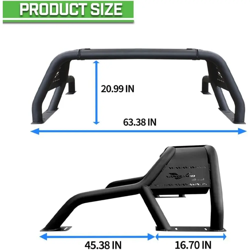 VGRB-1896BK Black Bravo Bed Bar Roll Bar | Compatibble with 14-24 Colorado / 14-24 GMC Canyon / 05-24 Toyota Tacoma