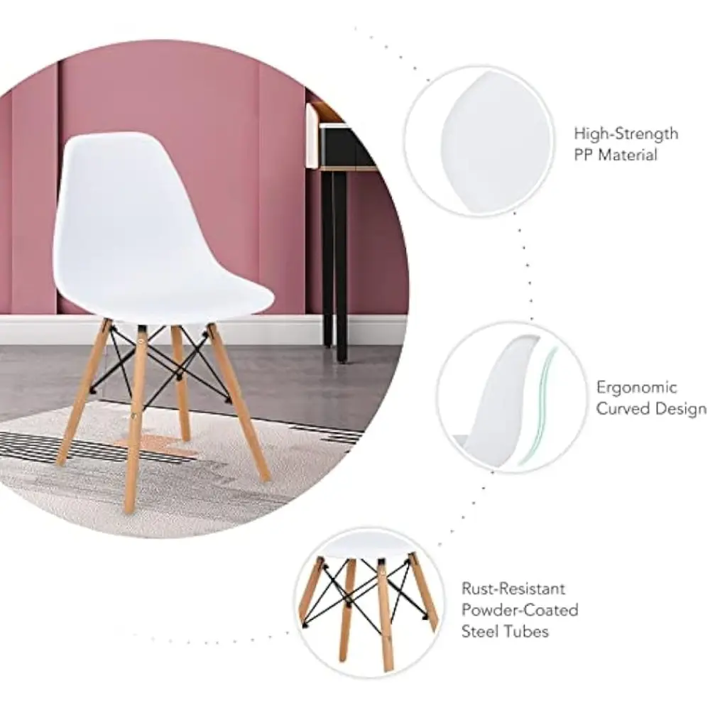 4-Person Rectangular Glass Dining Table with White DSW Chairs Modern Breakfast Nook Set