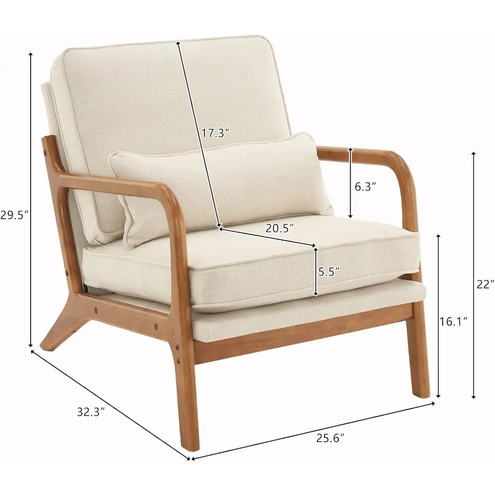 Pair of Mid-Century Modern Beige Upholstered Lounge Chairs, Fabric Accent Chairs for Reading and Side Seating