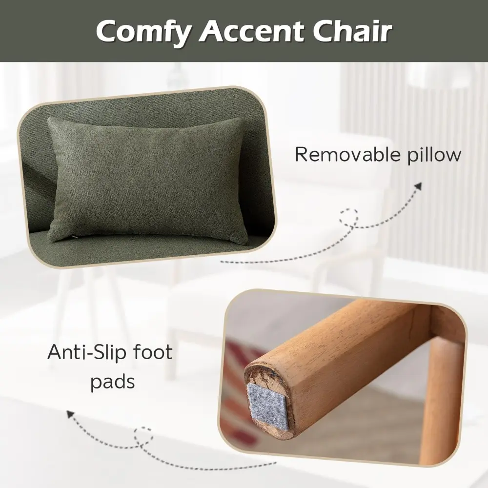 Mid-Century Modern High-Back Accent Chair with Upholstered Waist Cushion and Wooden Frame