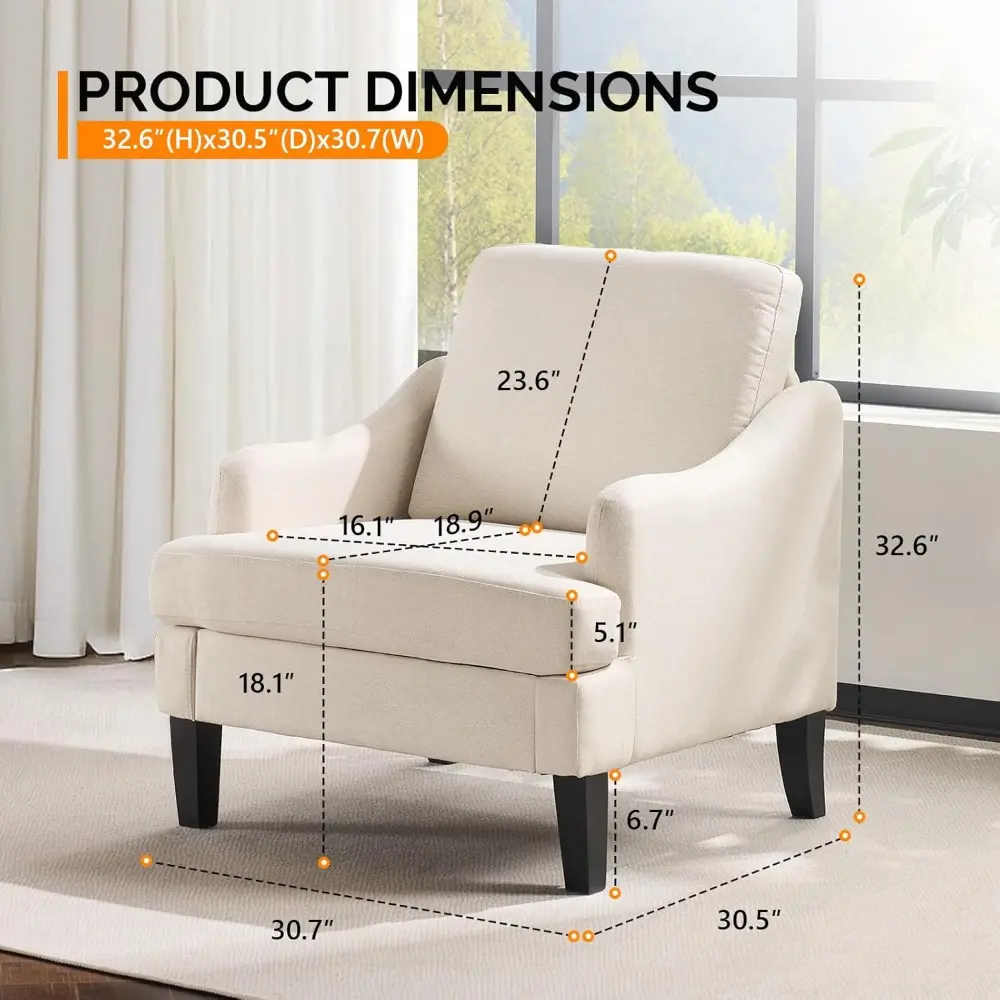 Beige Linen Fabric Accent Chairs, Modern Upholstered Pair for Comfortable Living and Bedroom Spaces