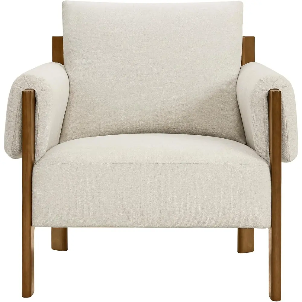 Mid-Century Modern Linen Fabric Accent Chair with Solid Wood Frame for Living Spaces