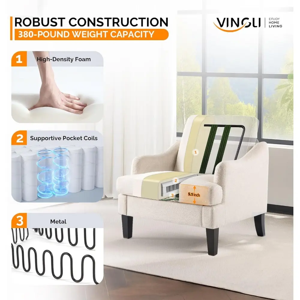 Beige Linen Fabric Accent Chairs, Modern Upholstered Pair for Comfortable Living and Bedroom Spaces