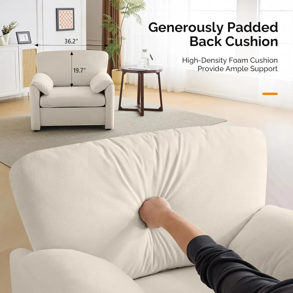 Pair of Beige Oversized 38" Comfortable Upholstered Lounge Chairs with Soft Chenille Fabric for Living Room Reading